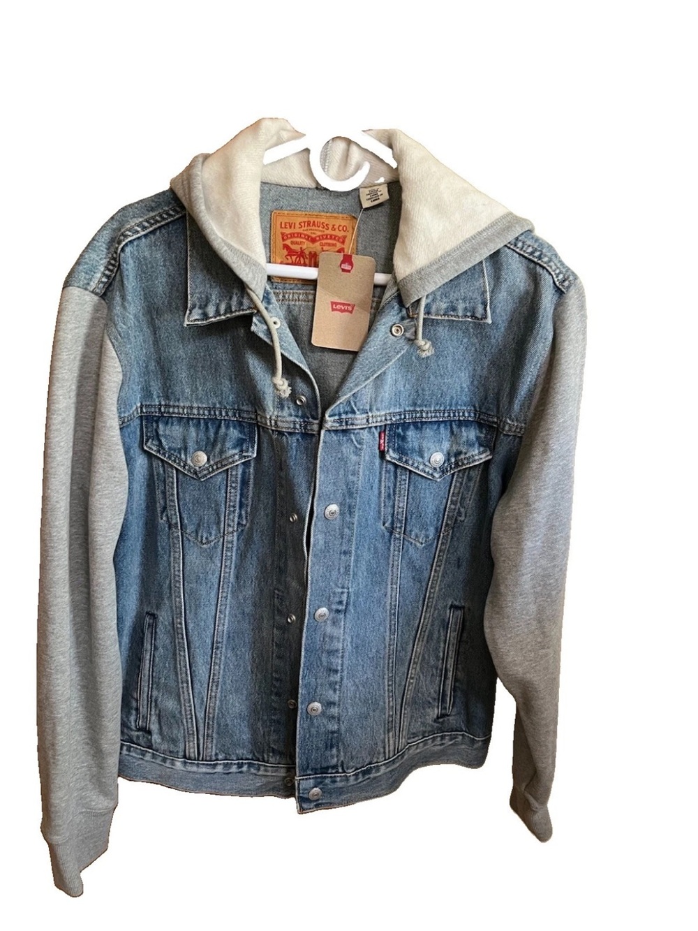 NWT Levi’s Hybrid Hoodie Denim Jacket Mens Large Blue Light Wash A0632-0000